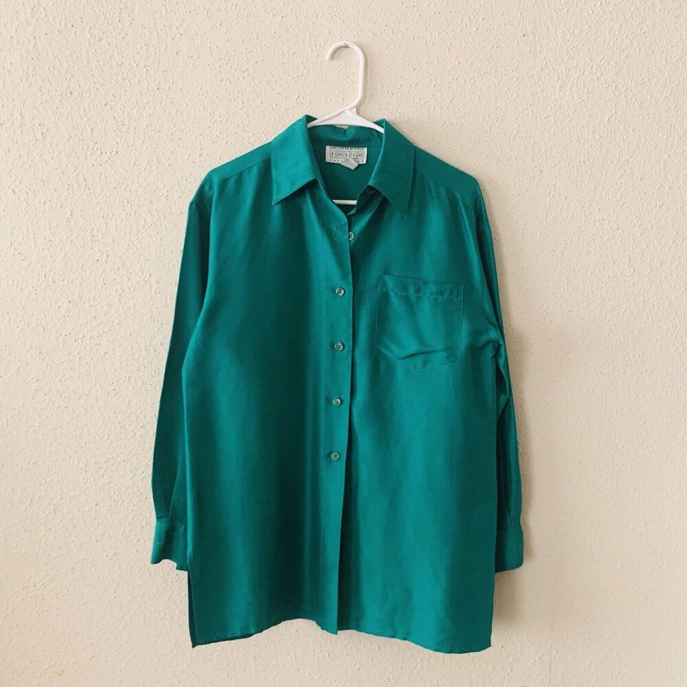 Vintage Saks Fifth Avenue 100% Silk Blouse Long Sleeve Button Down Shirt Sz 4